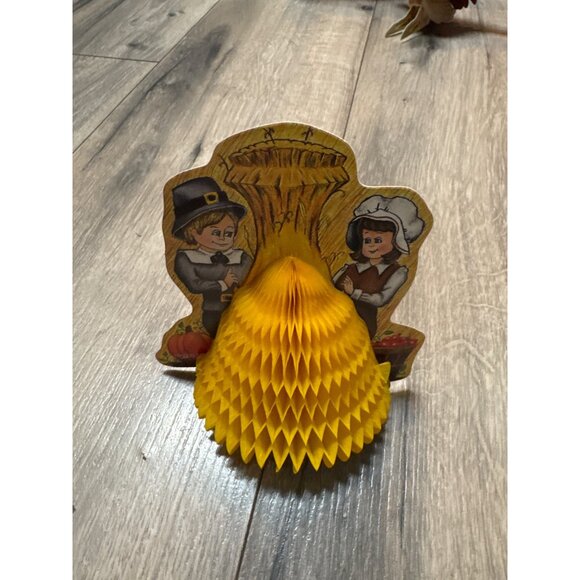 Vintage Thanksgiving Honeycomb Decorations Set - Pilgrims Corn & Turkeys By Pape - Picture 4 of 16